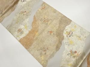 引箔道長取りに花喰い鳥模様織出し袋帯